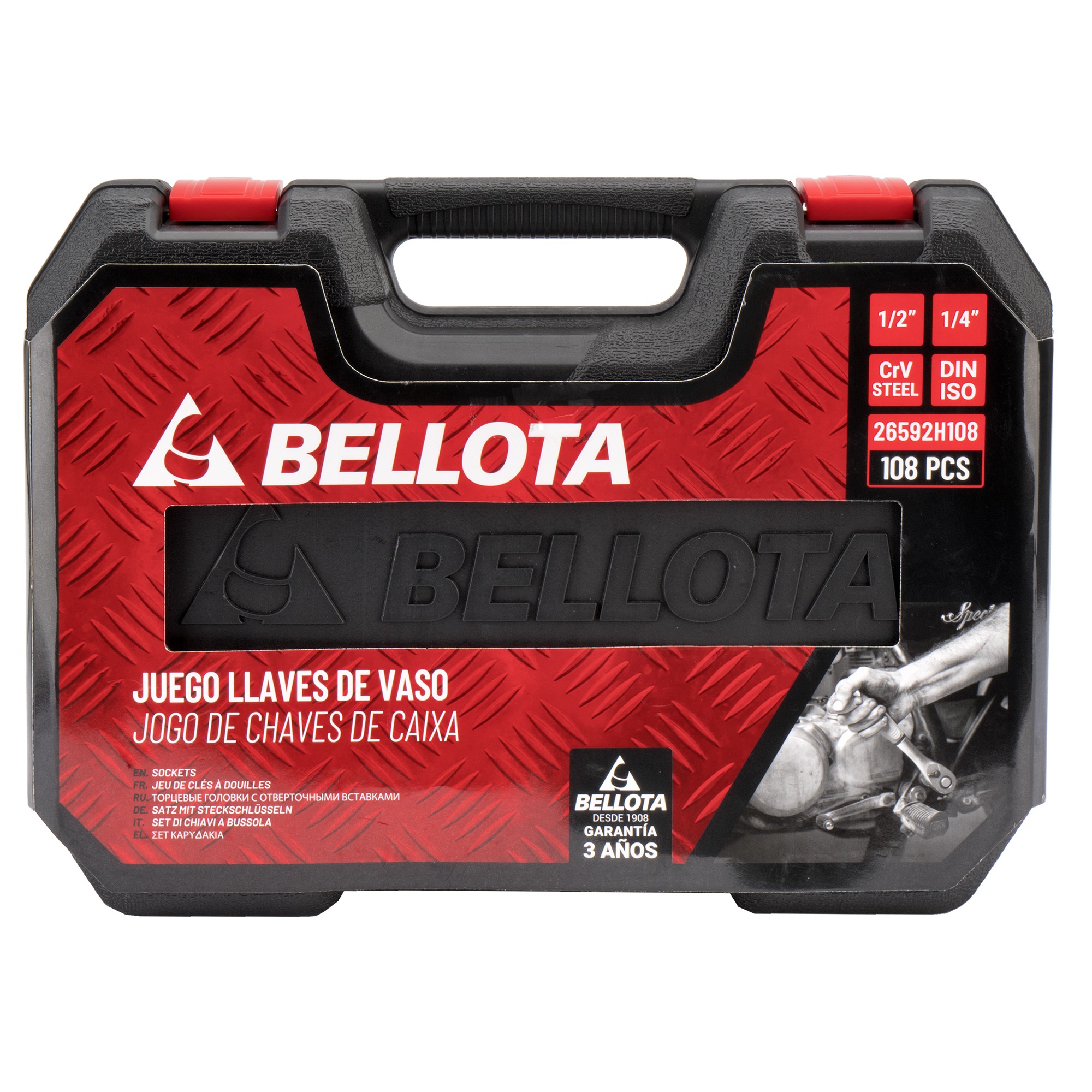 Juego de llaves de vaso 108 piezas con cuadrado de 1/4' -  1/2' y accesorios / 26592H108