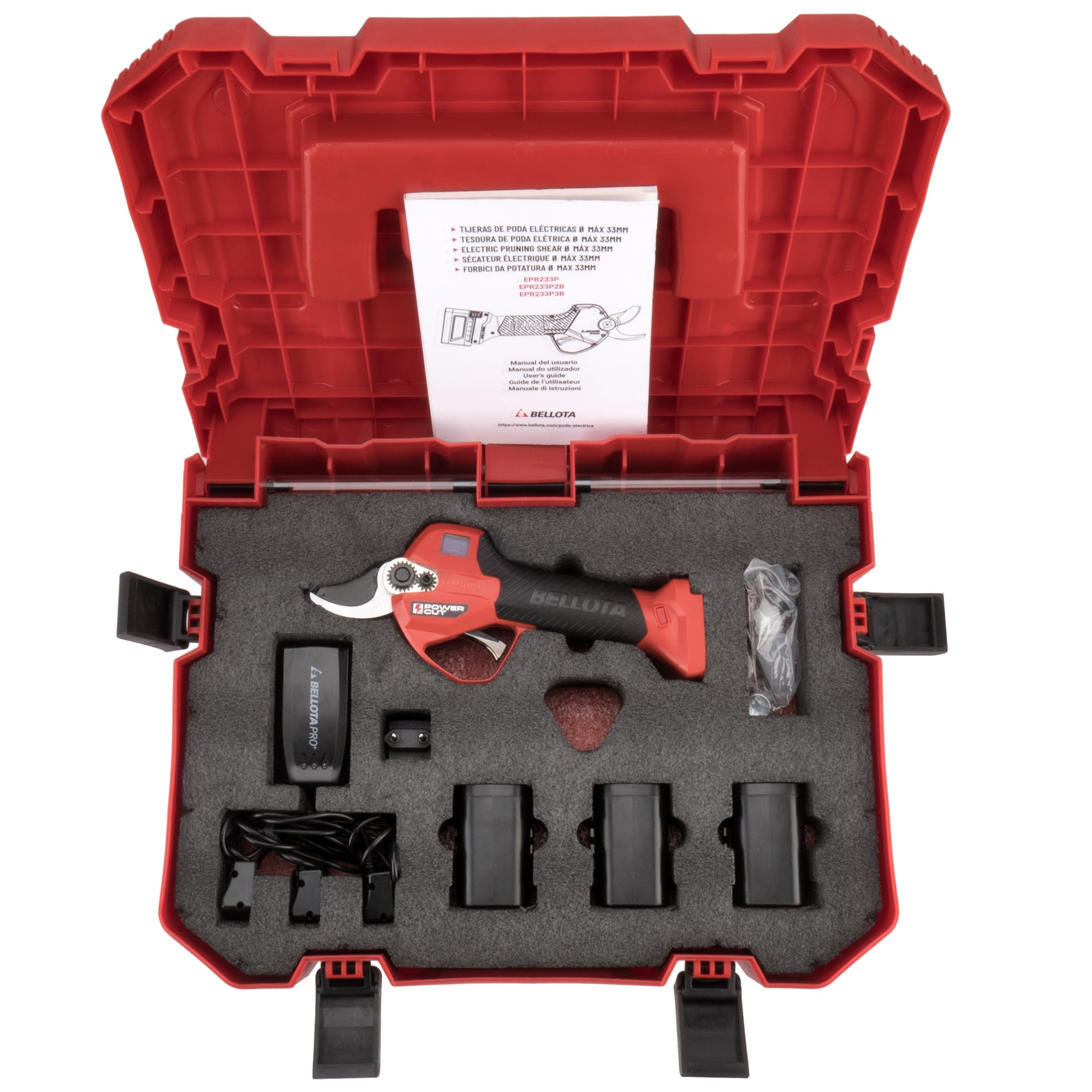 Tijera de poda eléctrica POWER CUT con batería de Litio Ion y un corte máximo de 33mm de diámetro, 3 baterías / EPR233P3B