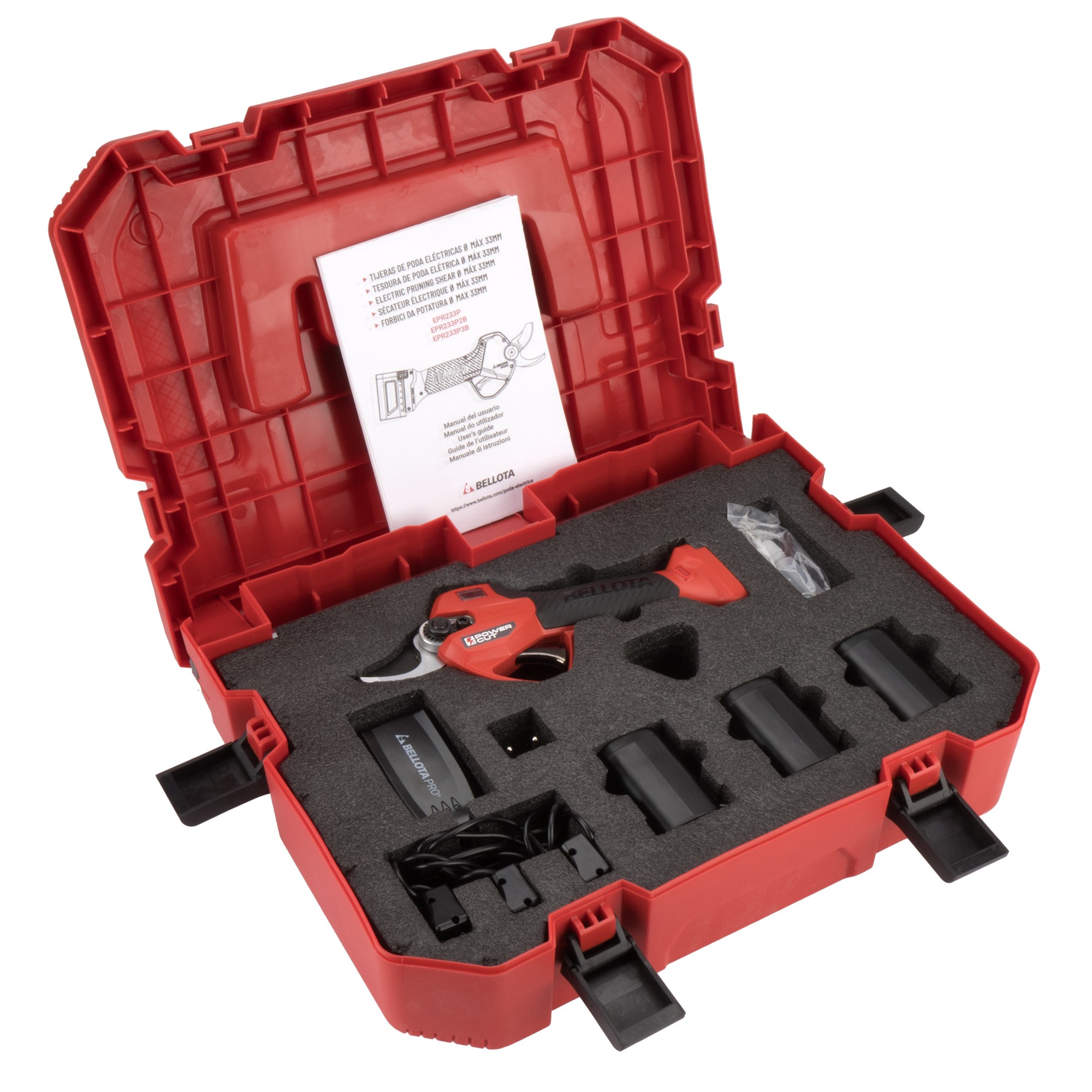 Tijera de poda eléctrica POWER CUT con batería de Litio Ion y un corte máximo de 33mm de diámetro, 3 baterías / EPR233P3B