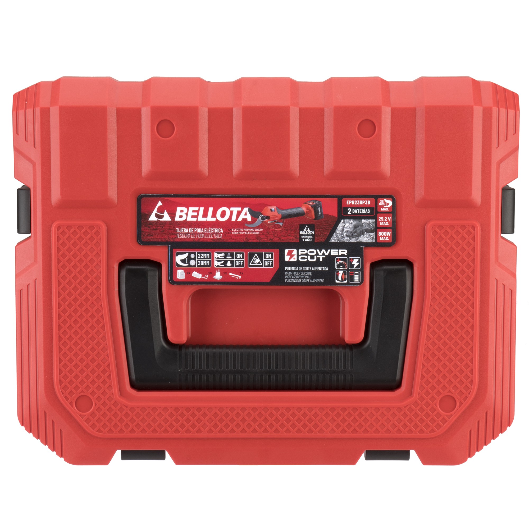 Tijera de poda eléctrica POWER CUT con batería de Litio Ion y un corte máximo de 38mm de diámetro, 2 baterías / EPR238P2B