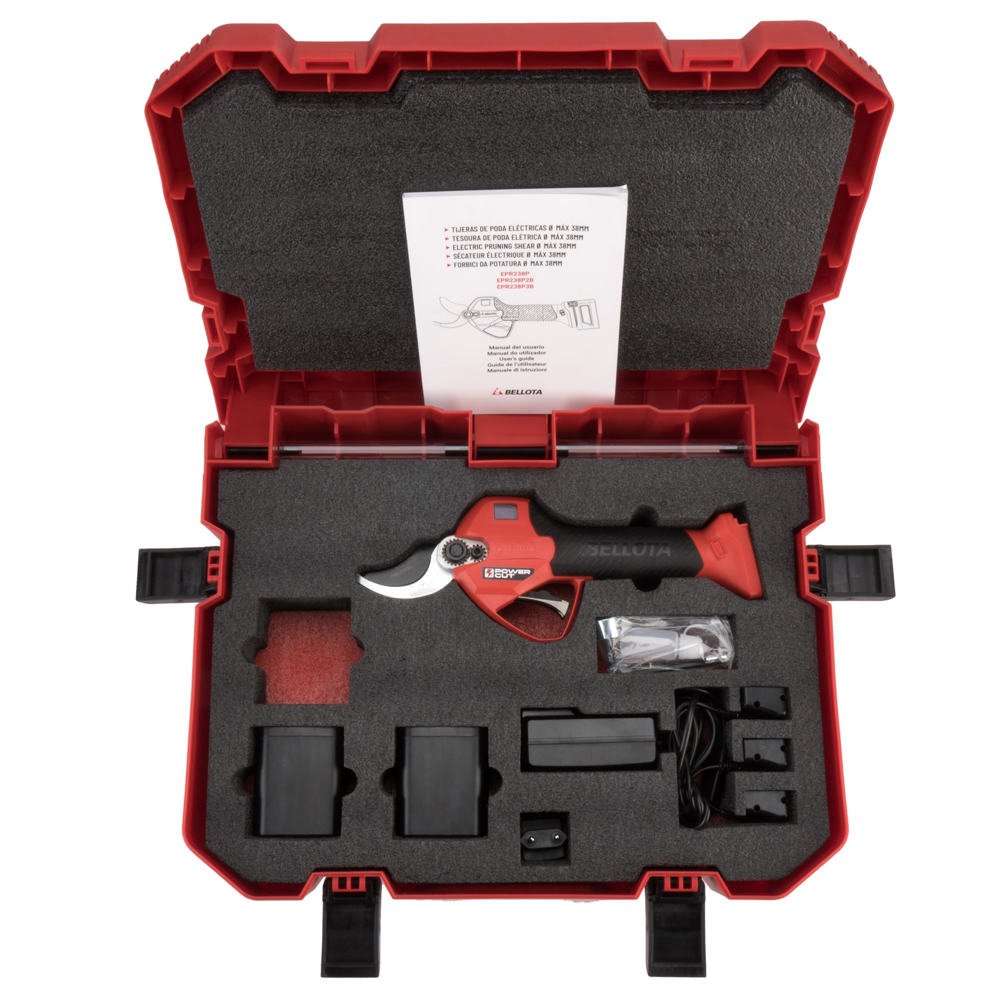 Tijera de poda eléctrica POWER CUT con batería de Litio Ion y un corte máximo de 38mm de diámetro, 2 baterías / EPR238P2B