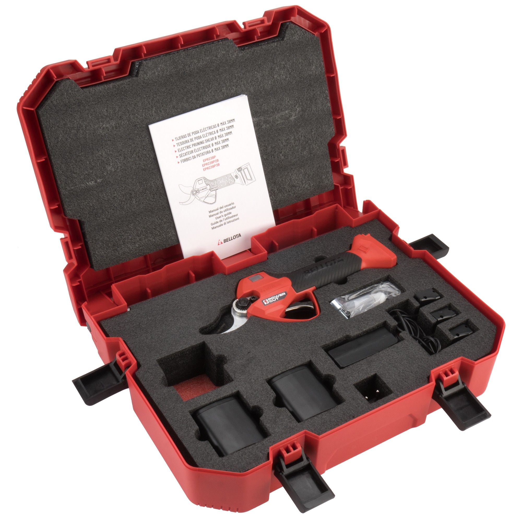 Tijera de poda eléctrica POWER CUT con batería de Litio Ion y un corte máximo de 38mm de diámetro, 2 baterías / EPR238P2B