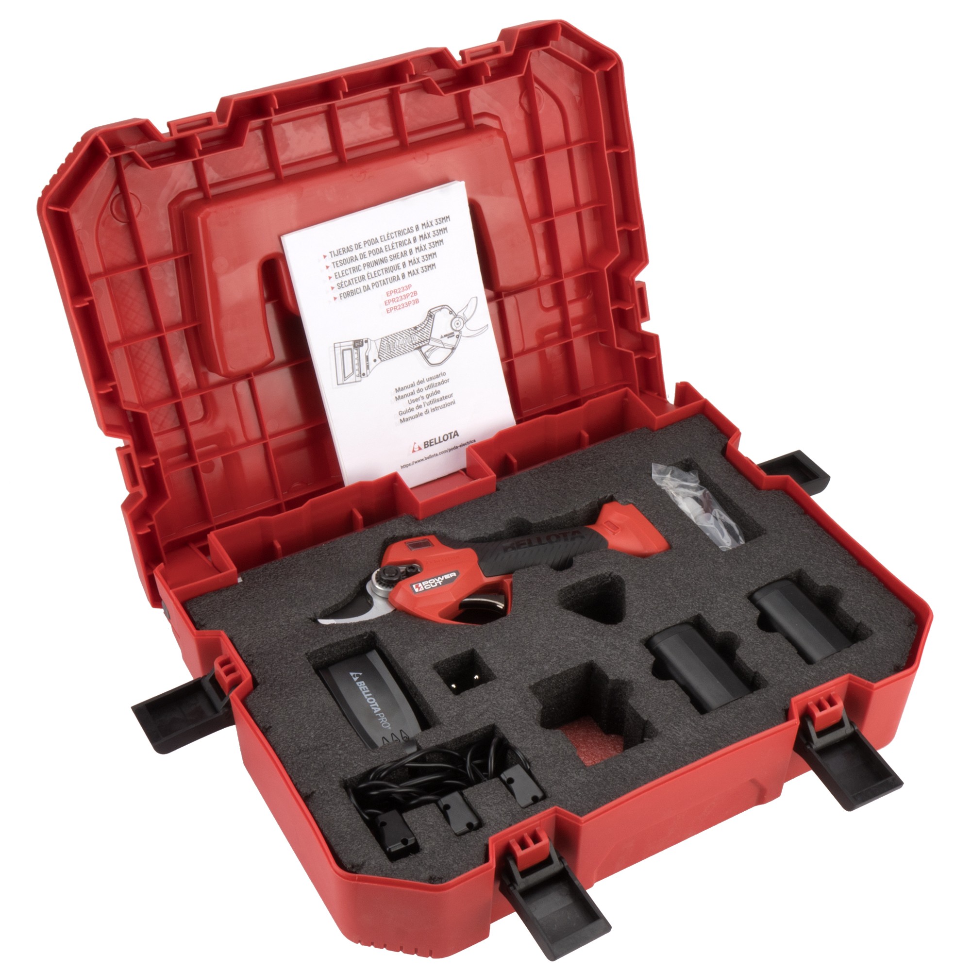 Tijera de poda eléctrica POWER CUT con batería de Litio Ion y un corte máximo de 33mm de diámetro, 2 baterías / EPR233P2B