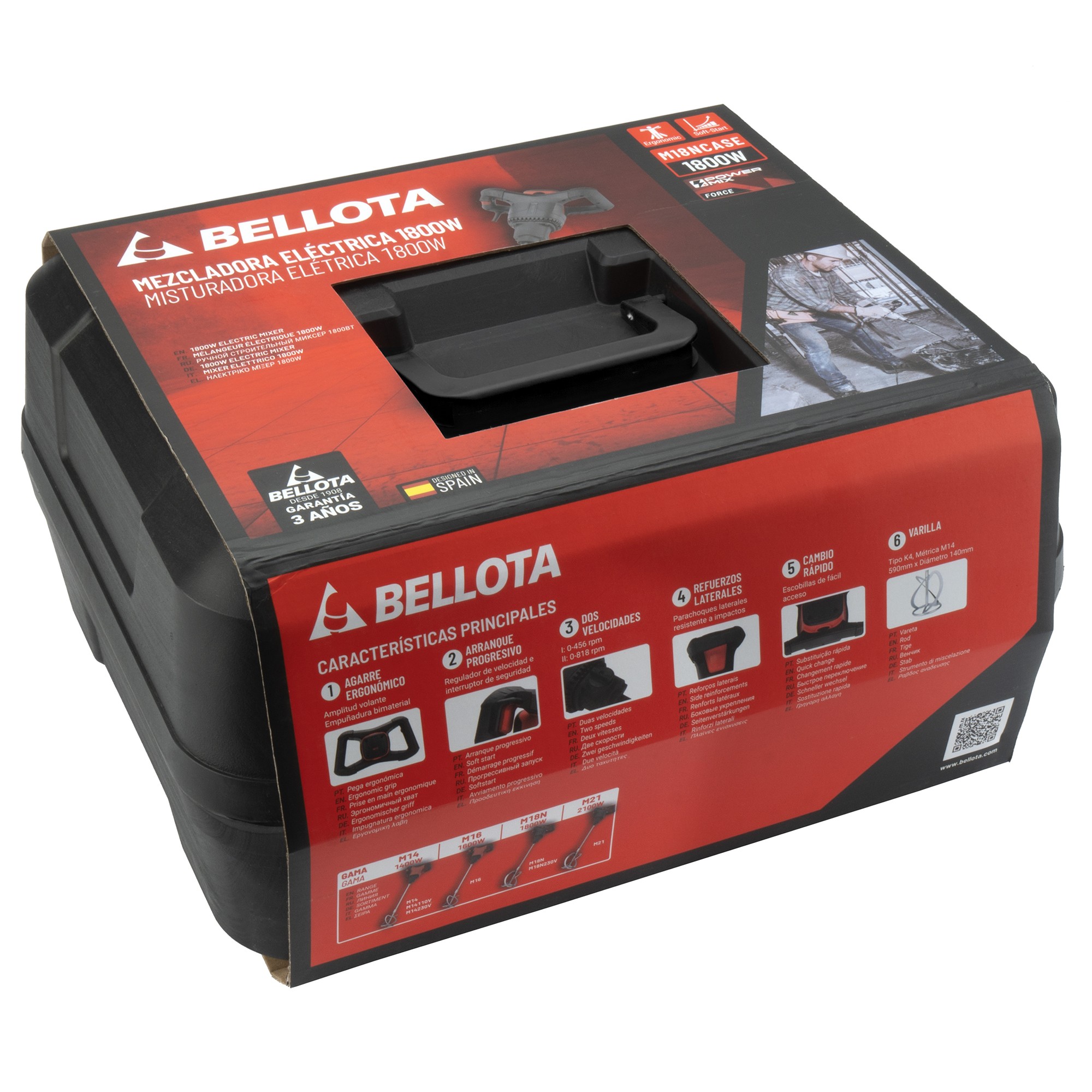 Máquina mezcladora 1800 W 220 v con maleta plástica enchufe tipo C-F / M18NCASE