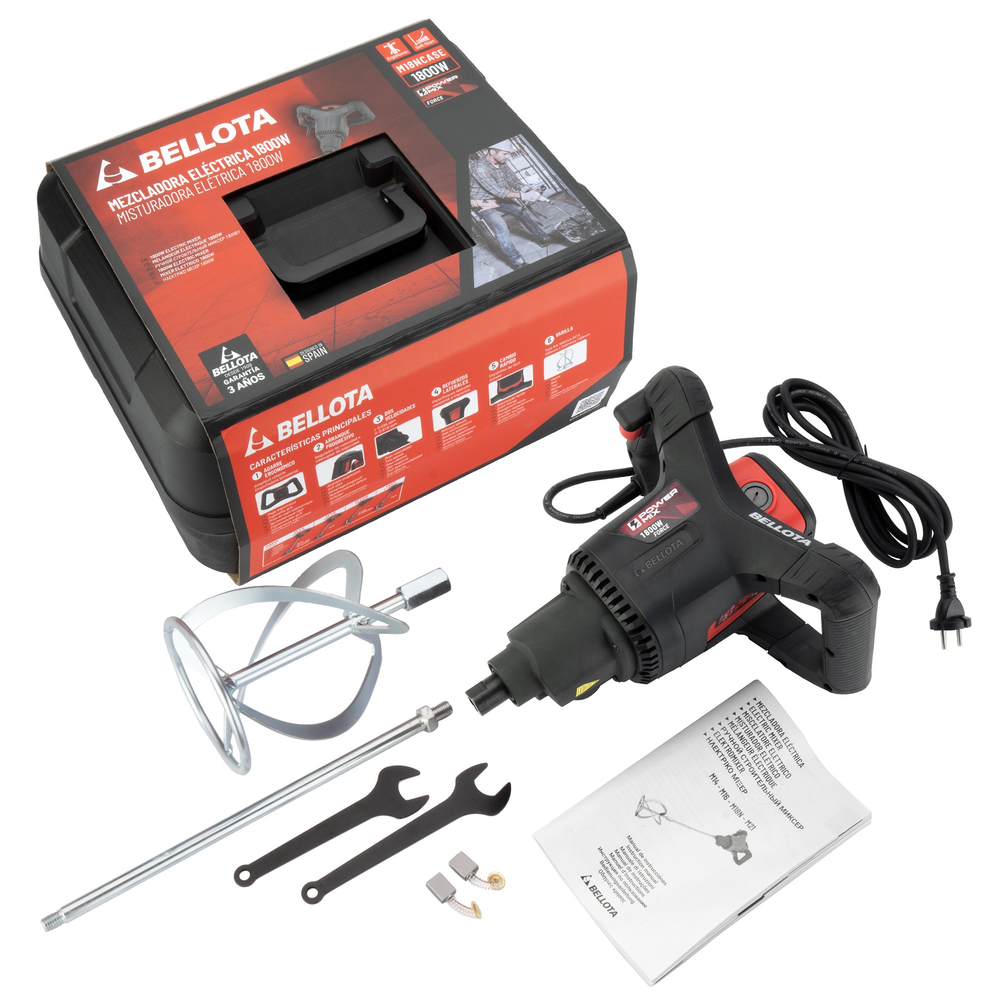 Máquina mezcladora 1800 W 220 v con maleta plástica enchufe tipo C-F / M18NCASE