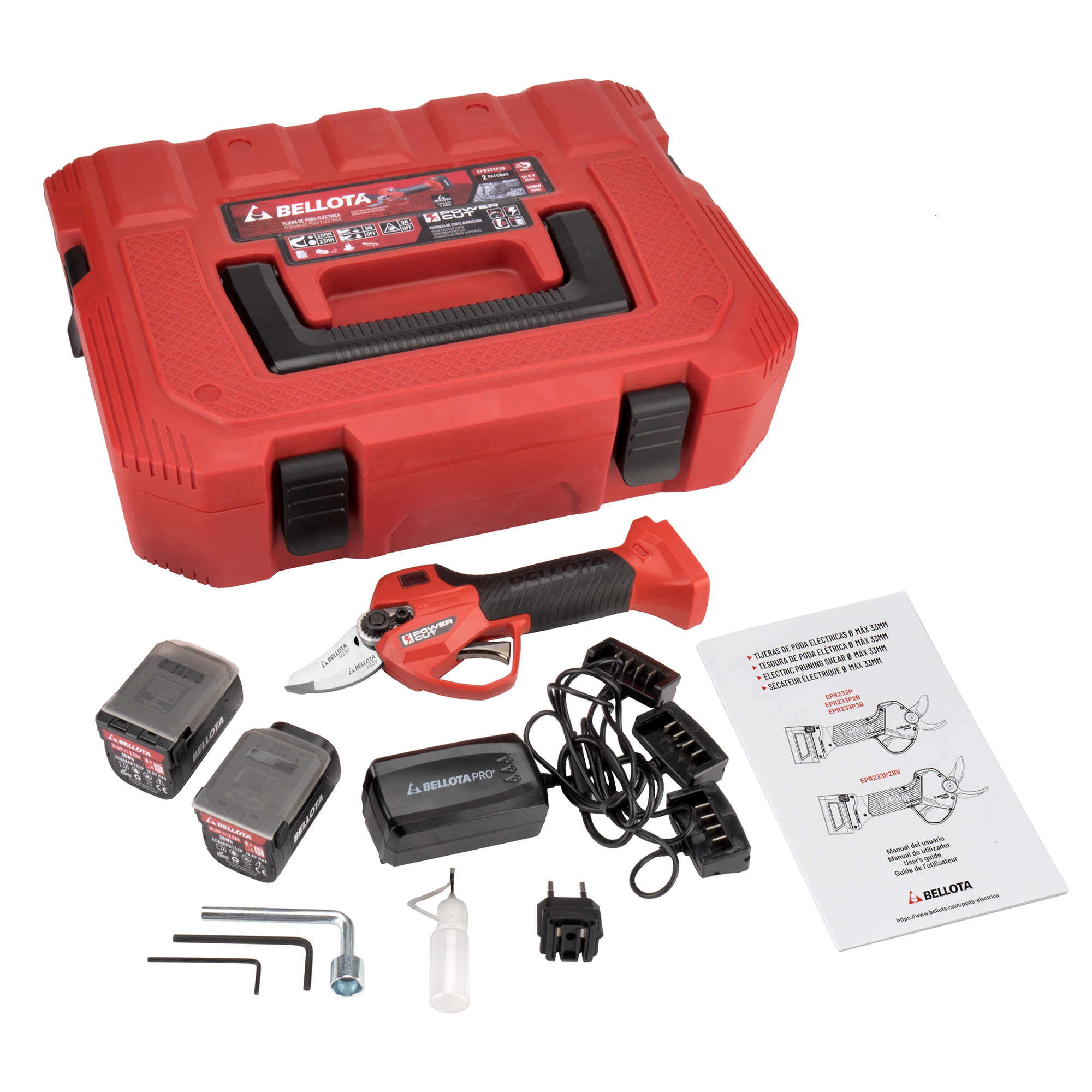 Tijera de poda eléctrica POWER CUT, especial viña,  con dos baterías de Litio Ion y un corte máximo de 33mm de diámetro, 2 baterías. / EPR233P2BV