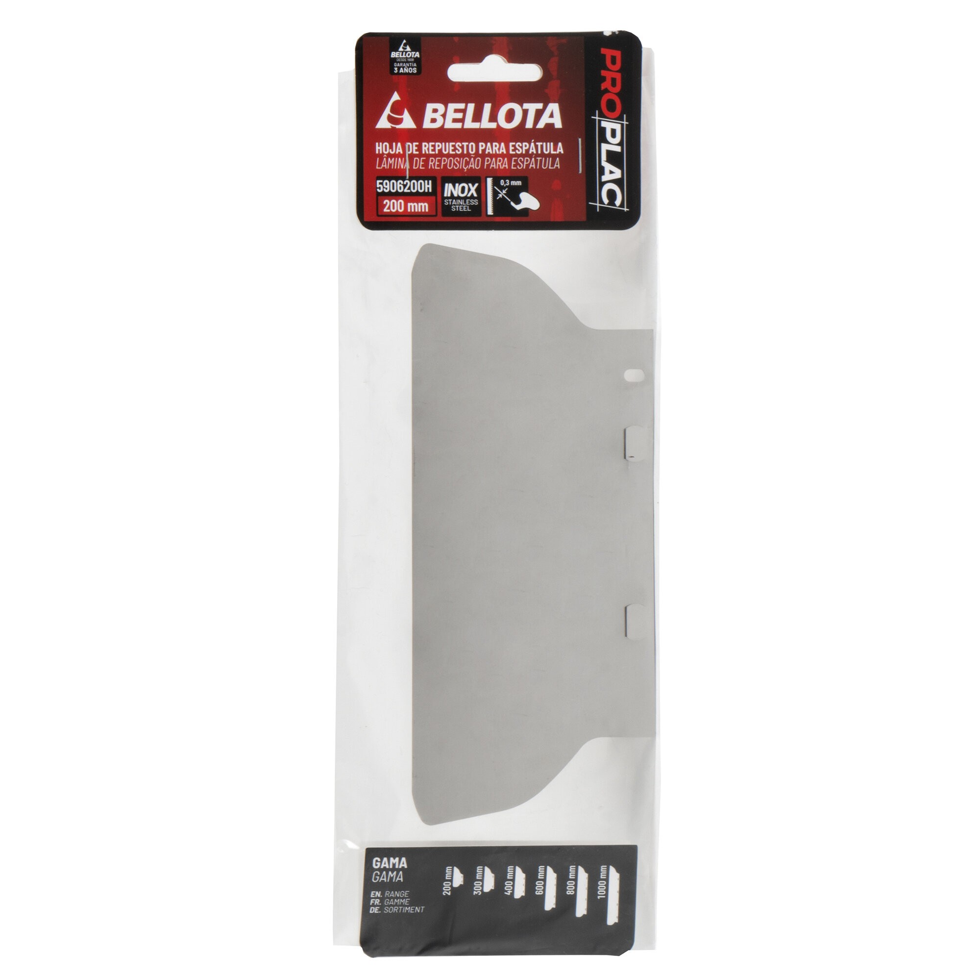 Hoja recambio espátula de alisar en acero inoxidable de 0,3 mm para enlucir trabajos en placa de 200 mm / 5906200H