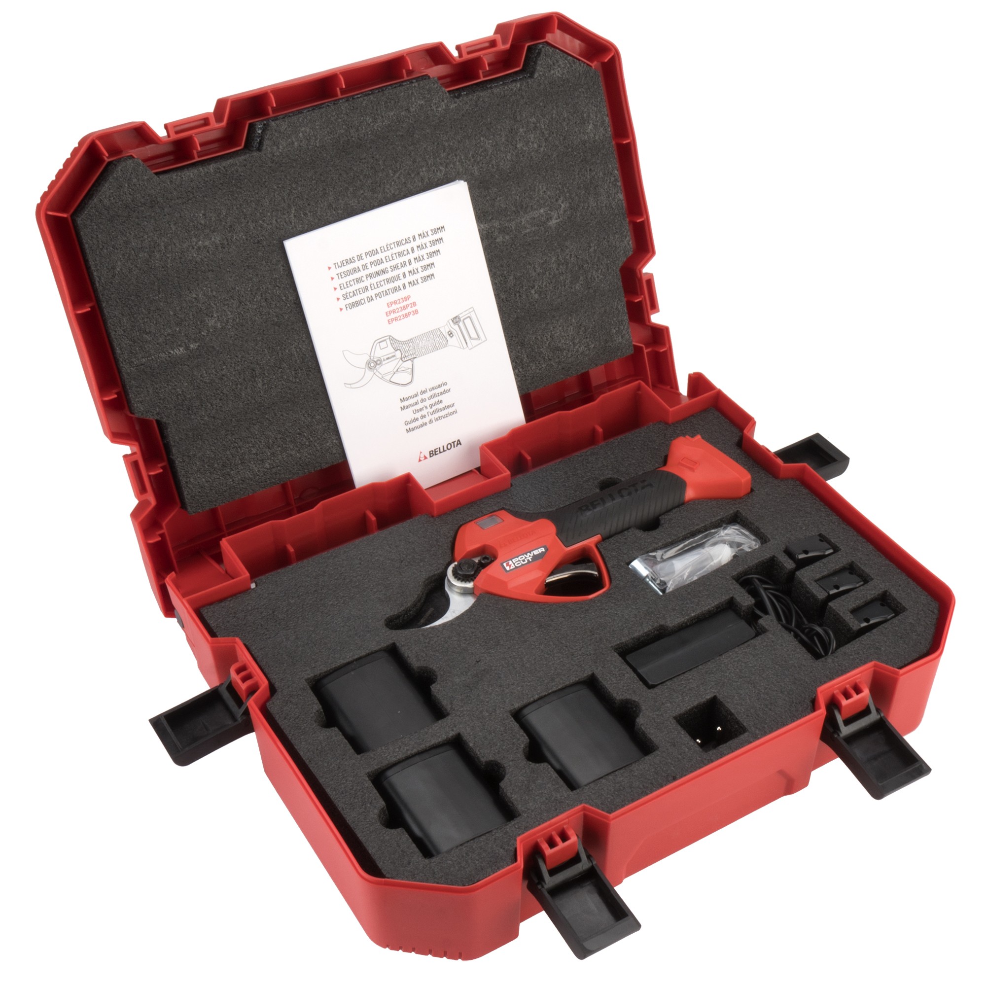 Tijera de poda eléctrica sin cable, POWER CUT con batería de Litio Ion y apertura máxima de 38mm