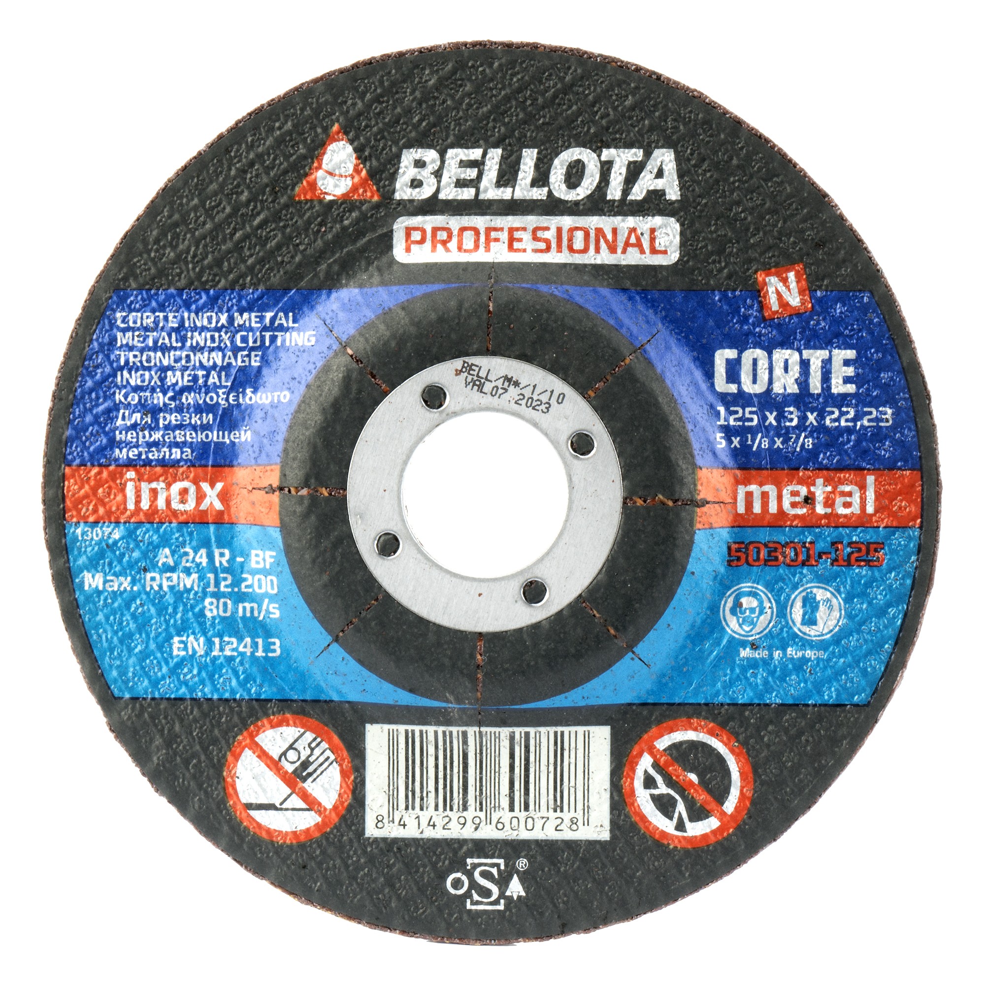 Disco abrasivo profesional para corte inox-metal, espesor 3 mm y Ø 125 mm / 50301125