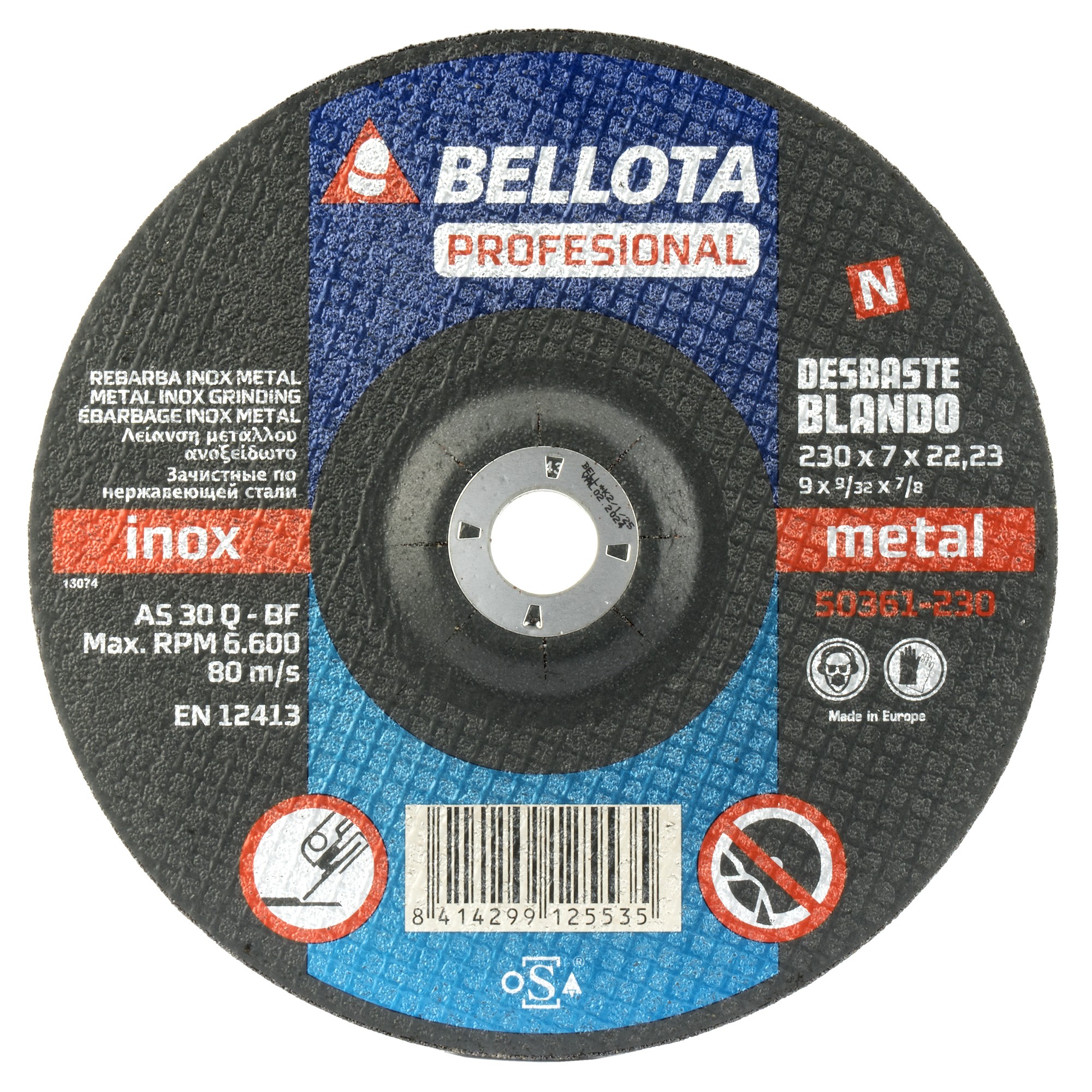 Disco abrasivo profesional para desbaste inox-metal, blando 7 mm y Ø 230 mm / 50361230