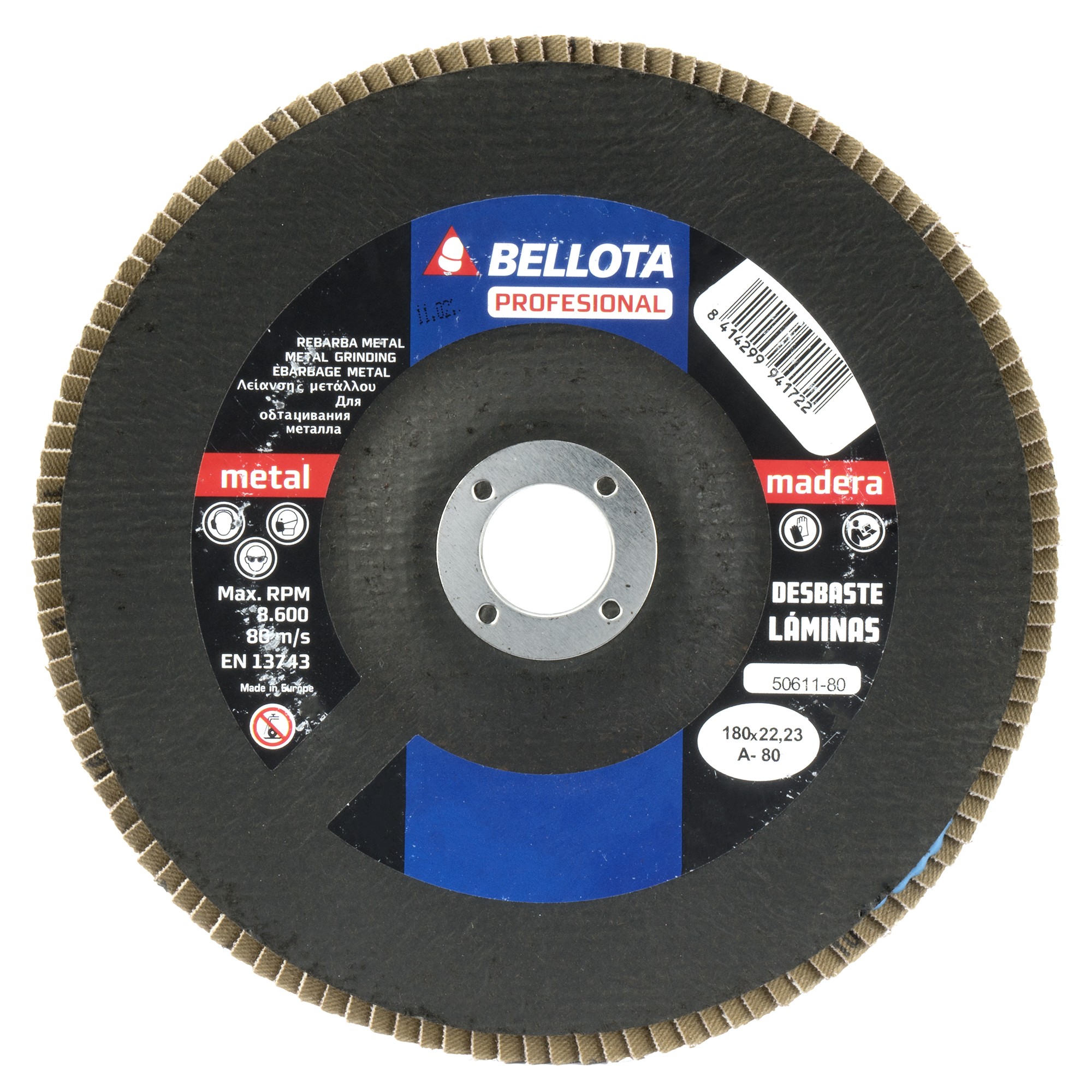 Disco de láminas base cóncava de fibra de vidrio para desbaste madera-metal, grano A 80 y Ø 180 / 5061180