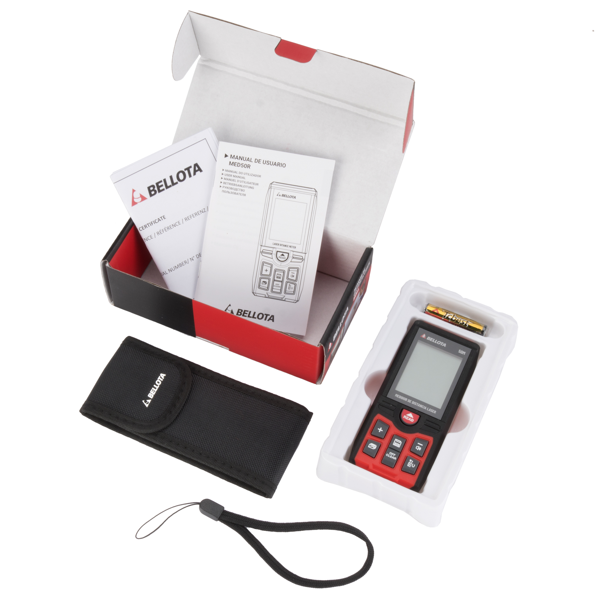 Medidor láser 50 m con nivel digital para trabajos de medición y cálculo de presupuestos / MED