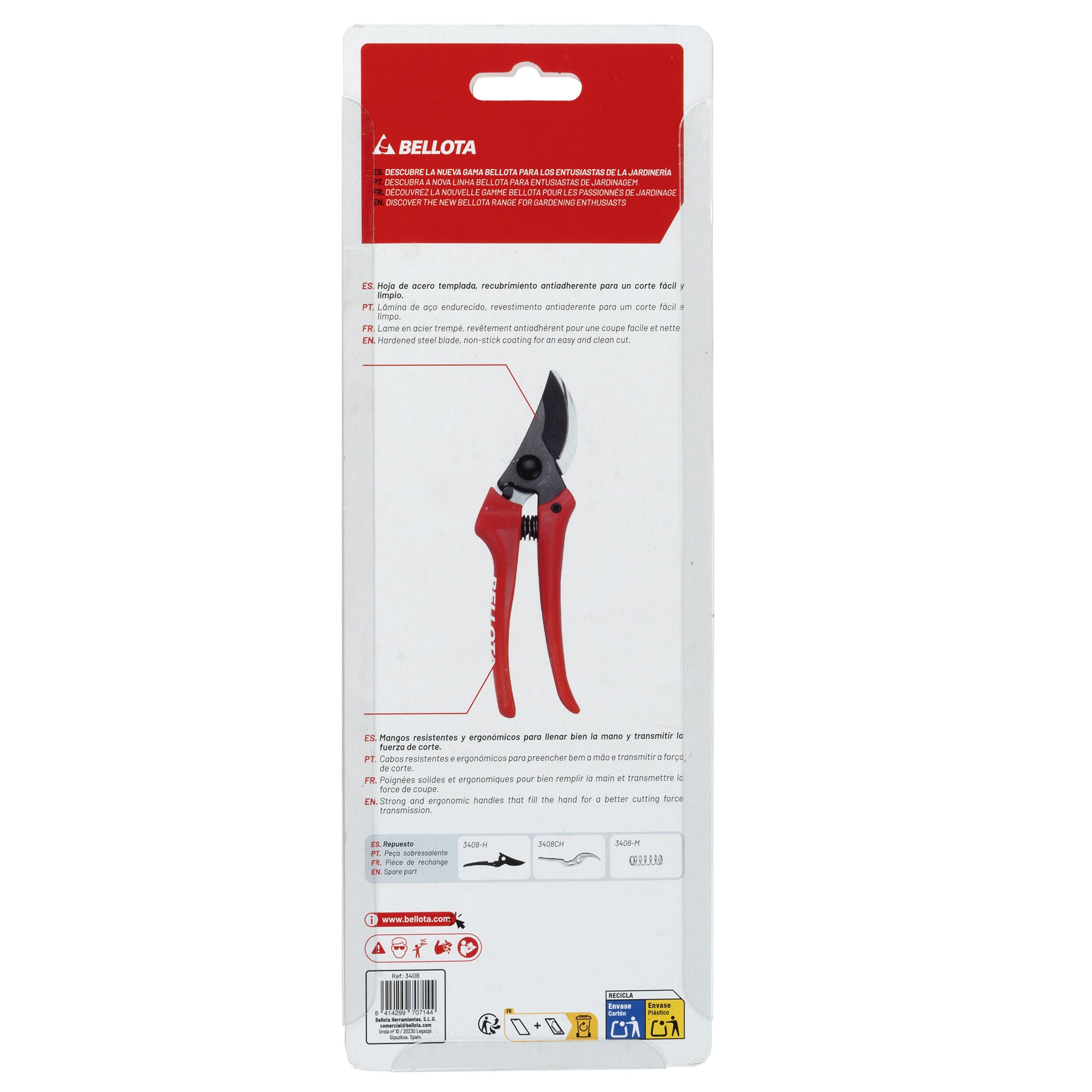 Tijera de una mano de corte bypass con mangos de polipropileno / 3408