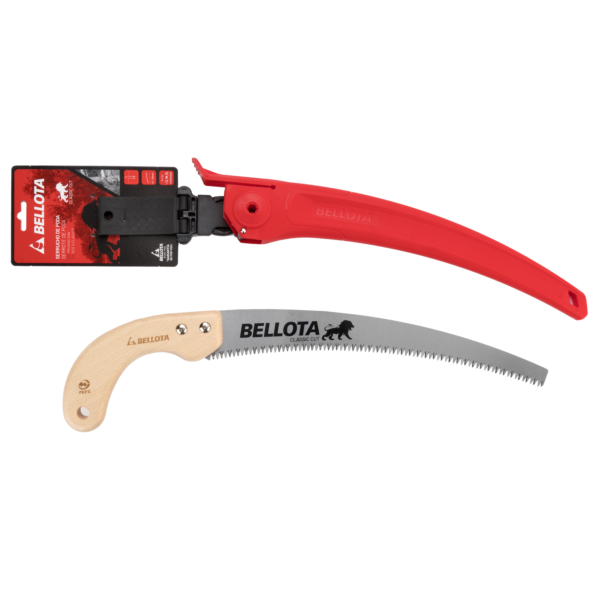 Serrucho de poda profesional Clásico gama León con mango de madera curvo / 450MC