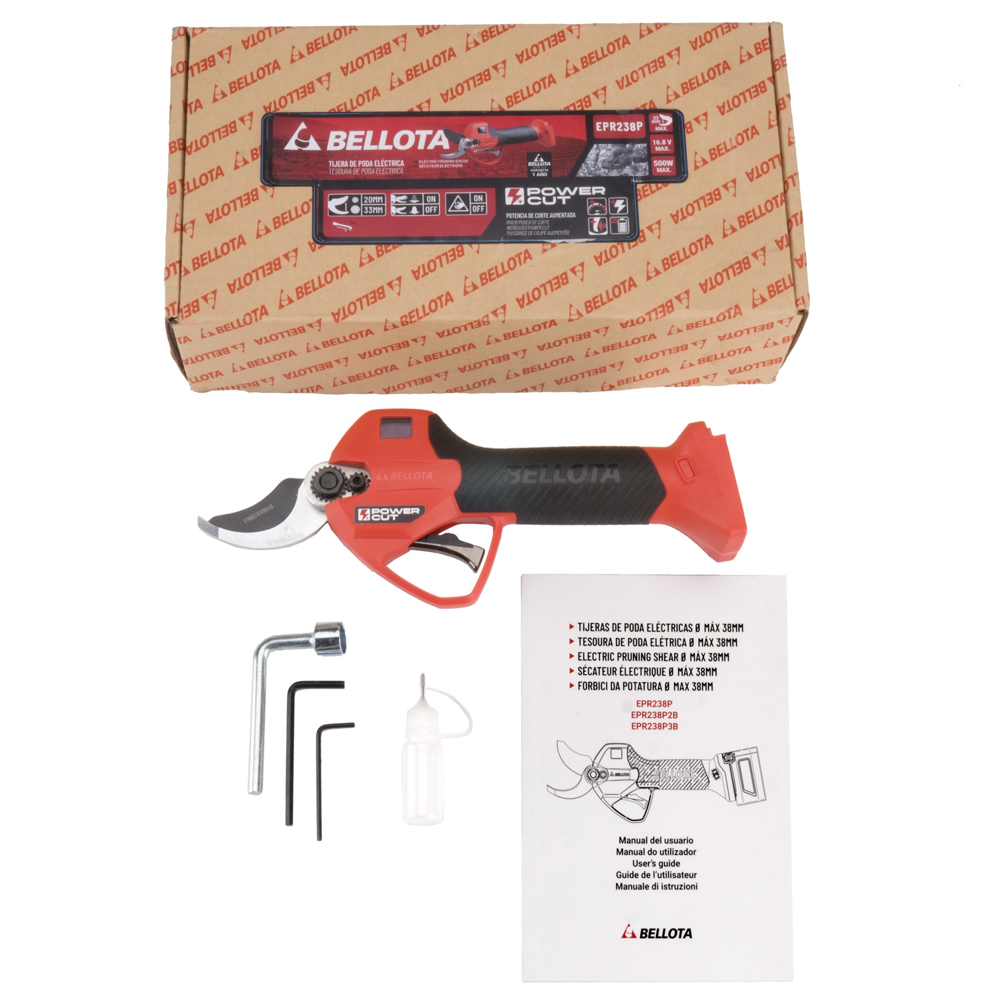 Tijera de poda eléctrica sin cable, POWER CUT con batería de Litio Ion y apertura máxima de 38mm / EPR238P