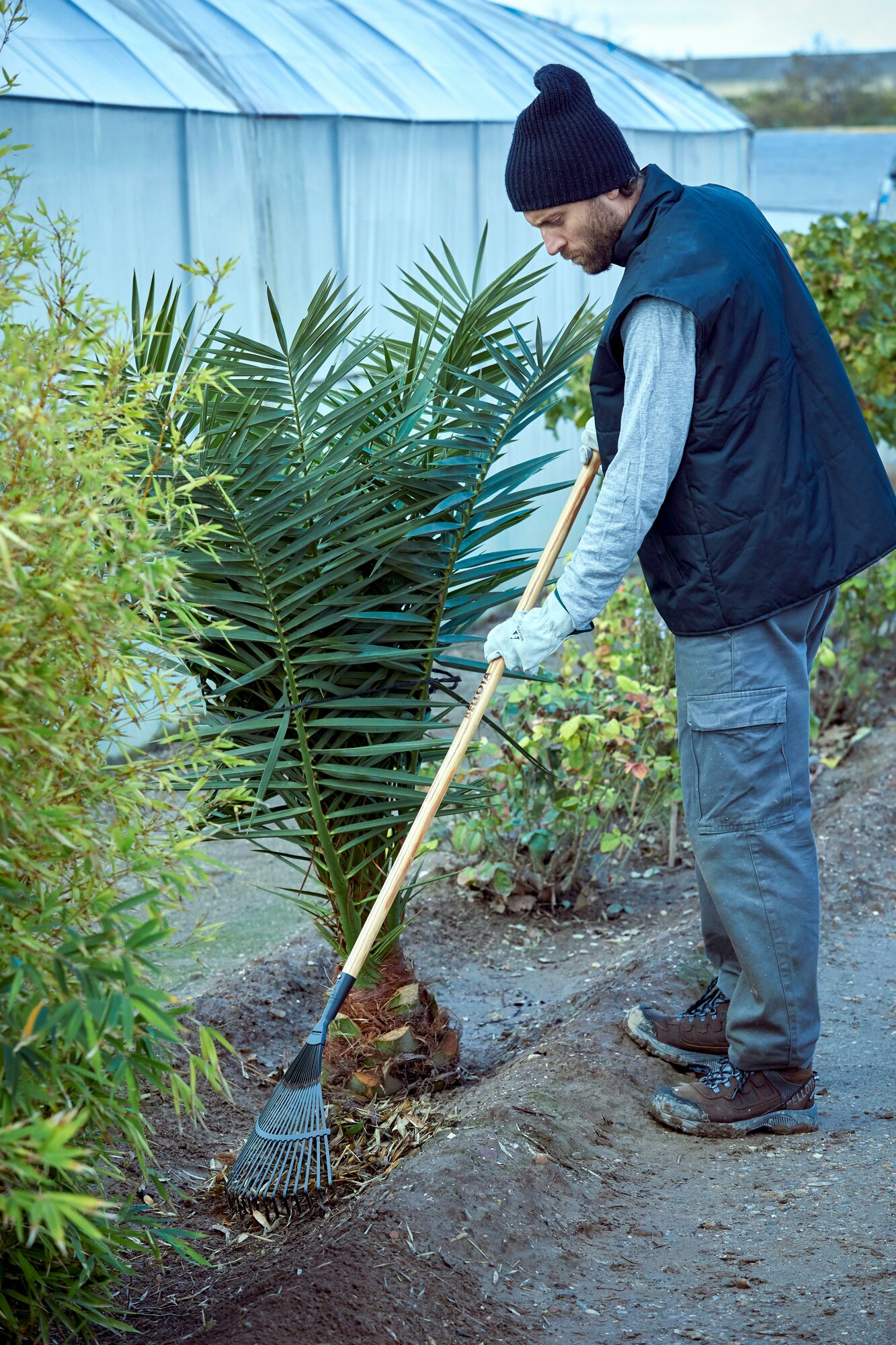 Escoba púas planas para limpieza de césped con mango madera FSC  / 3041CM