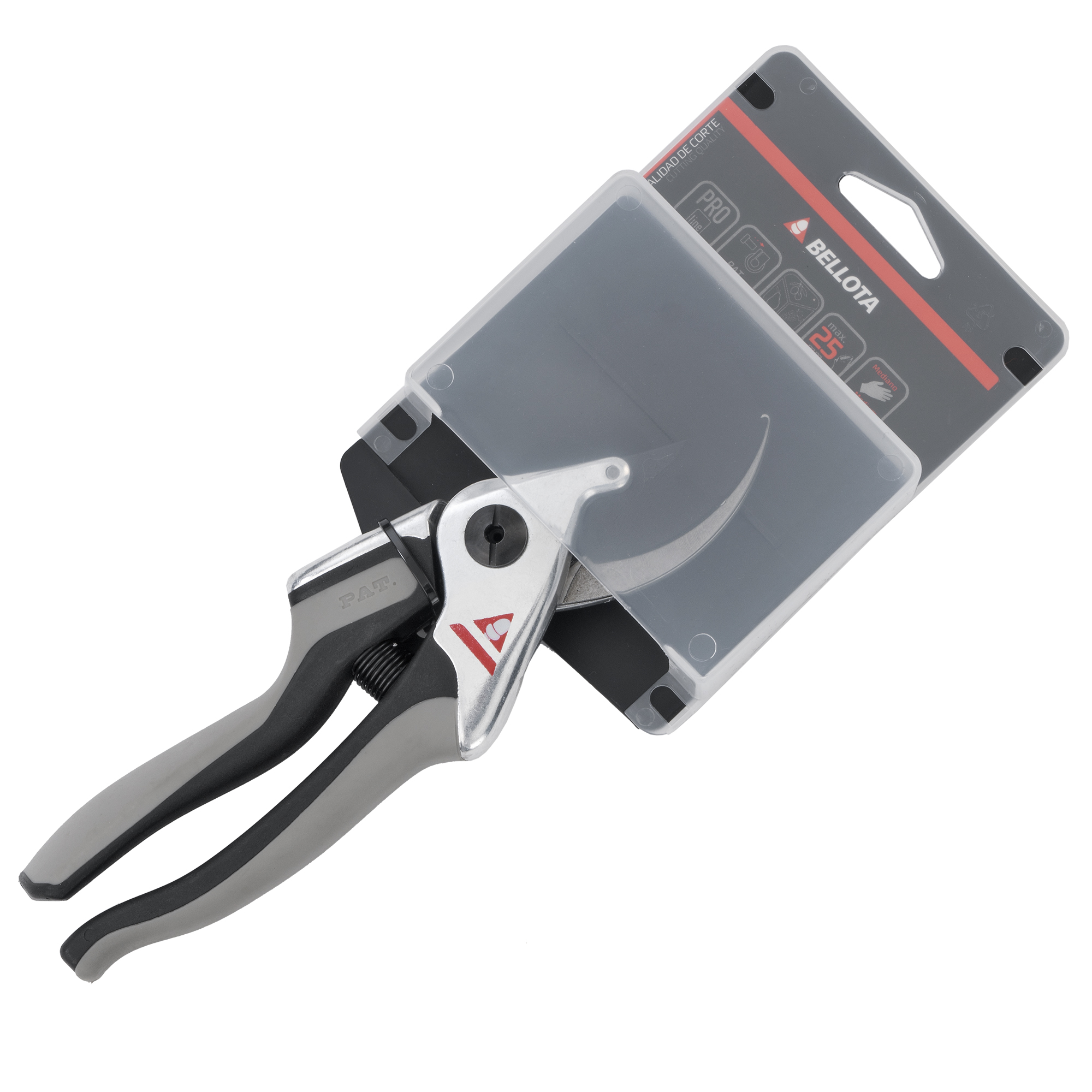 Tijeras de una mano con mangos trimateriales y hoja de corte con recubrimiento antiadherente,  para poda universal,  uso intensivo, con bulón Ajuste Fácil- Gama Proline / 3510