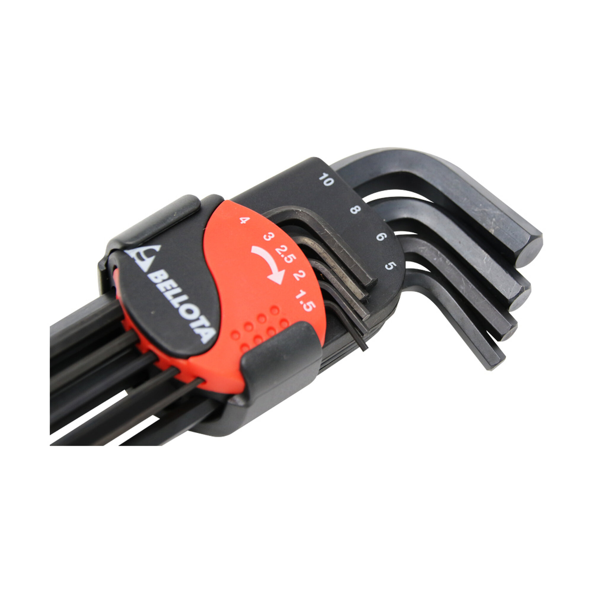 Juego clip de 9 llaves allen largas con bola pavonadas en acero CrV para apriete y ajuste / 64579P