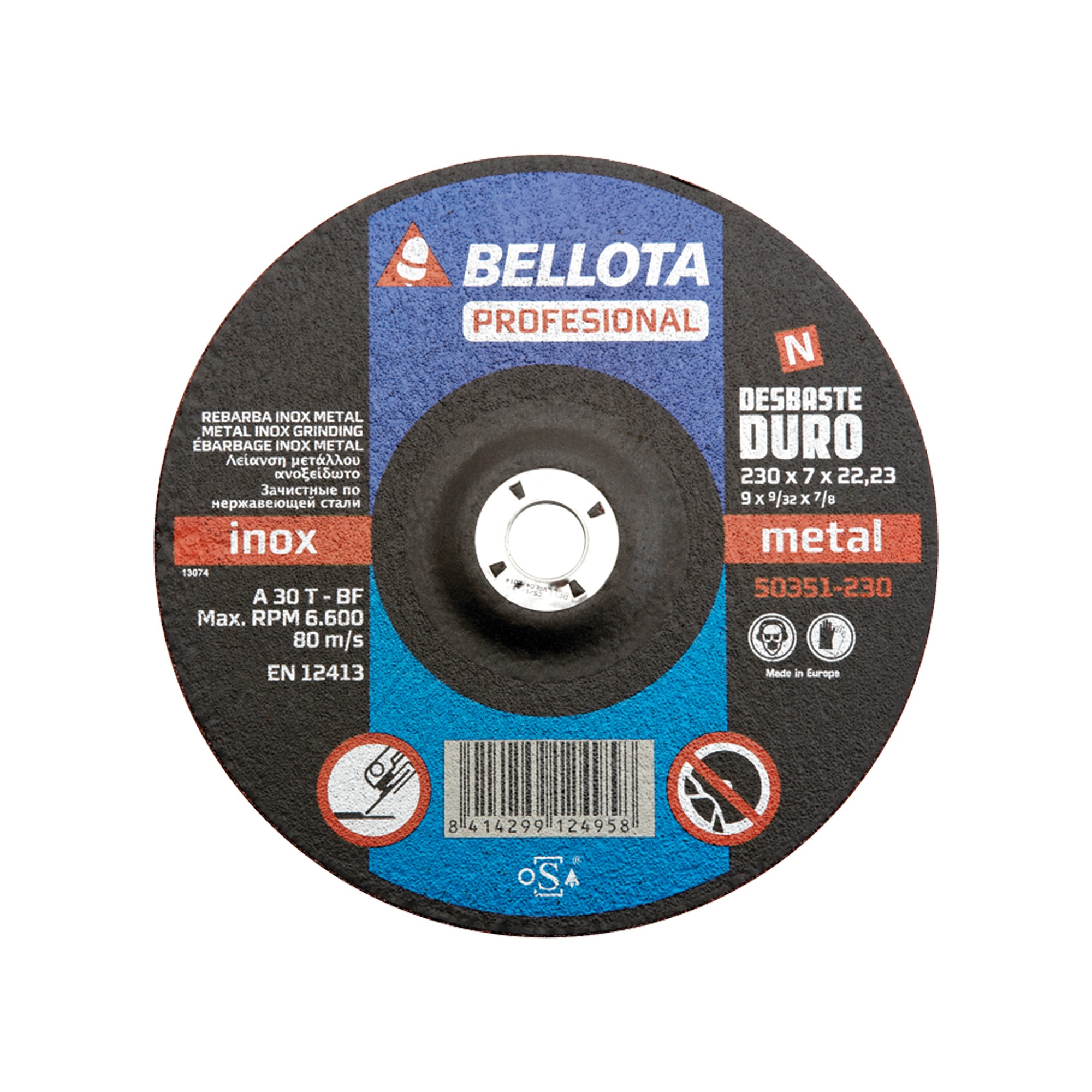 Disco abrasivo profesional para desbaste inox-metal, duro 7 mm / 50351