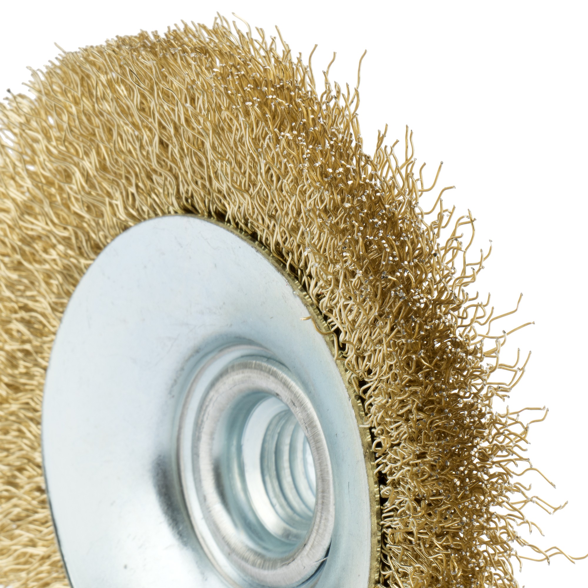 Cepillo cónico para altas revoluciones, alambre de acero latonado ondulado / 50815