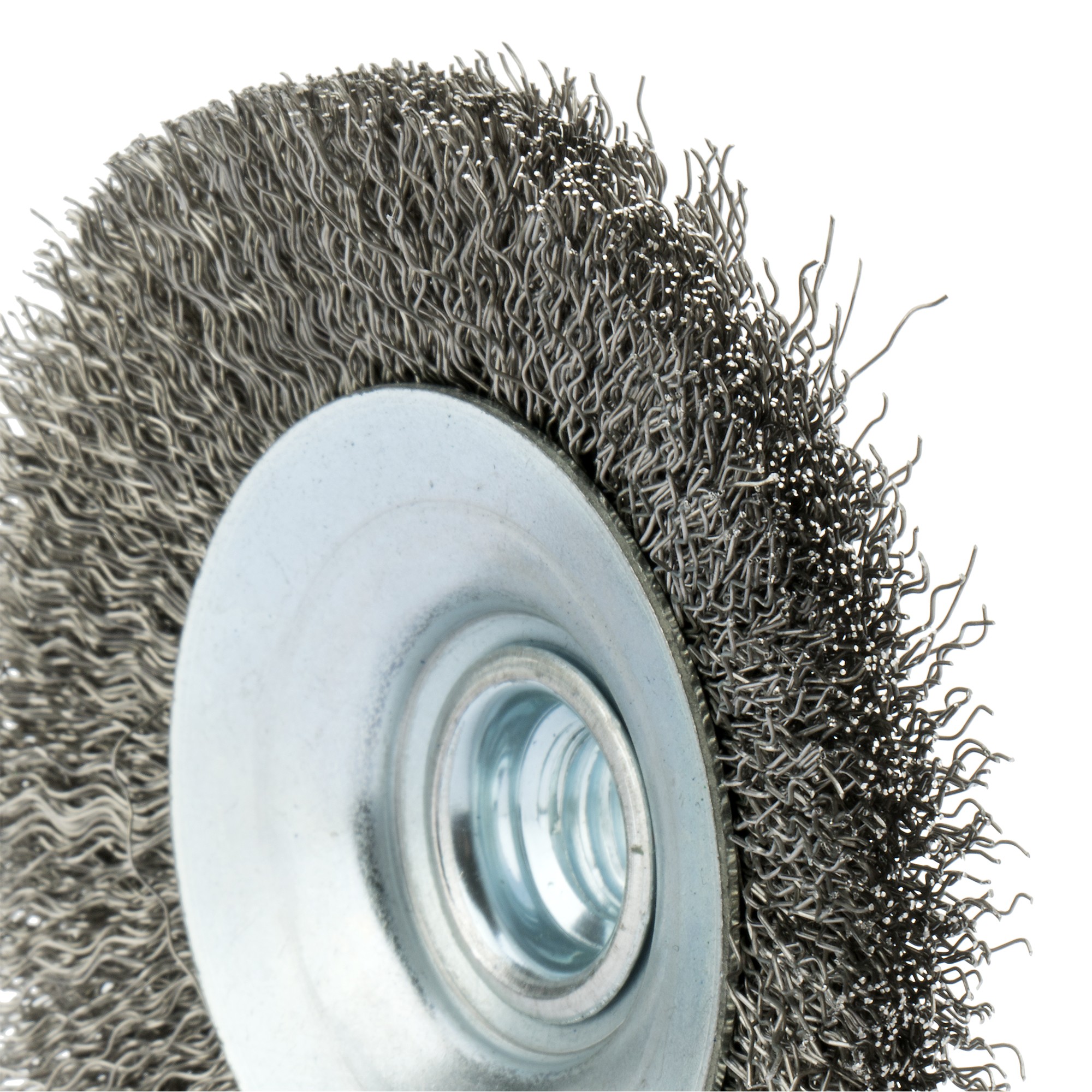 Cepillo cónico para altas revoluciones, alambre de acero inoxidable ondulado / 50816