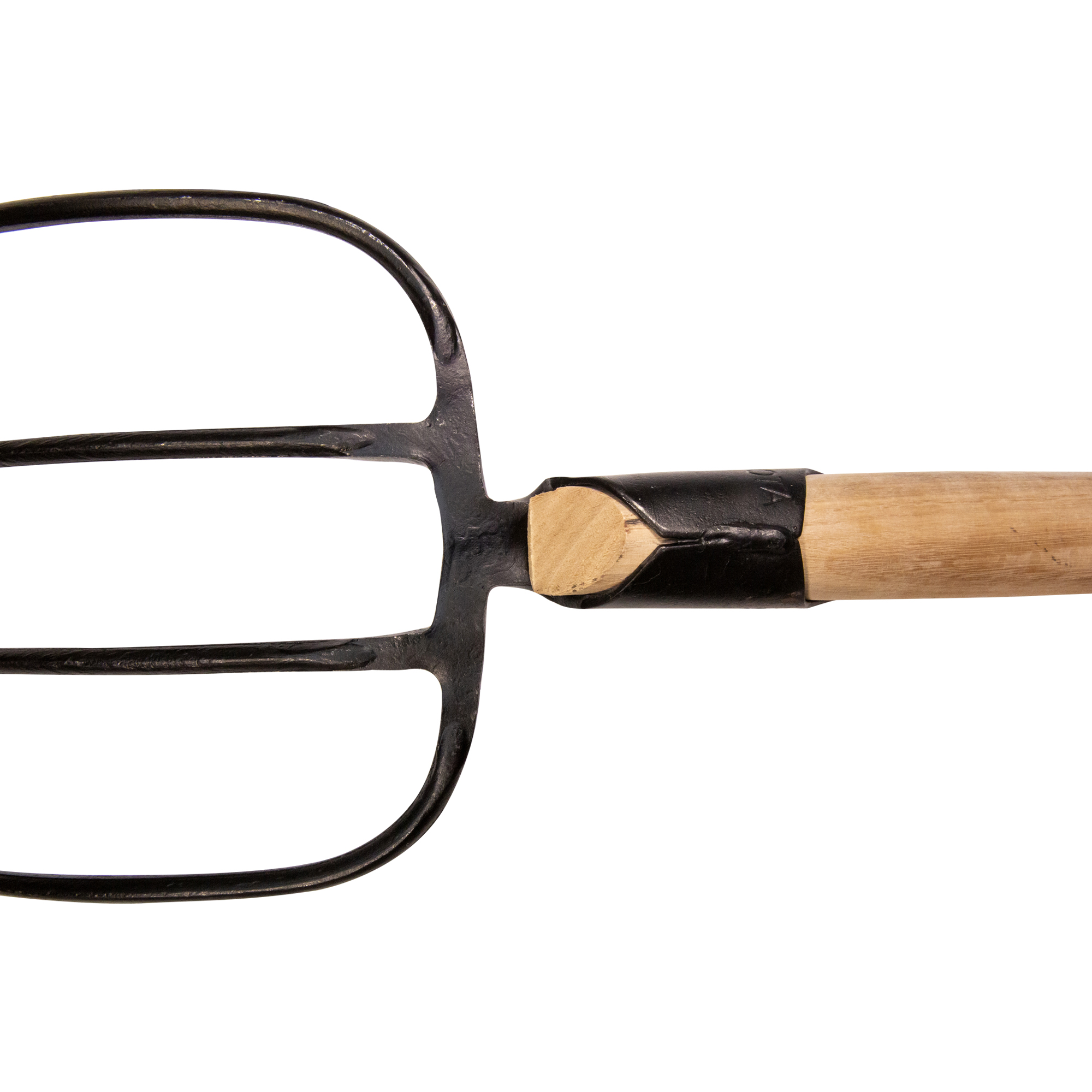 Horca forjada de 4 púas para recoger heno y estiércol con mango largo curvo sin barnizar / 9014MCSB