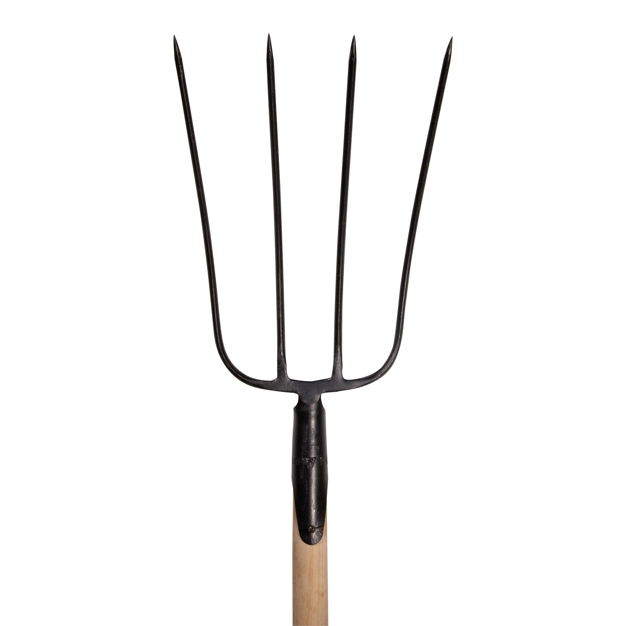 Horca forjada de 4 púas para recoger heno y estiércol con mango largo curvo sin barnizar / 9014MCSB