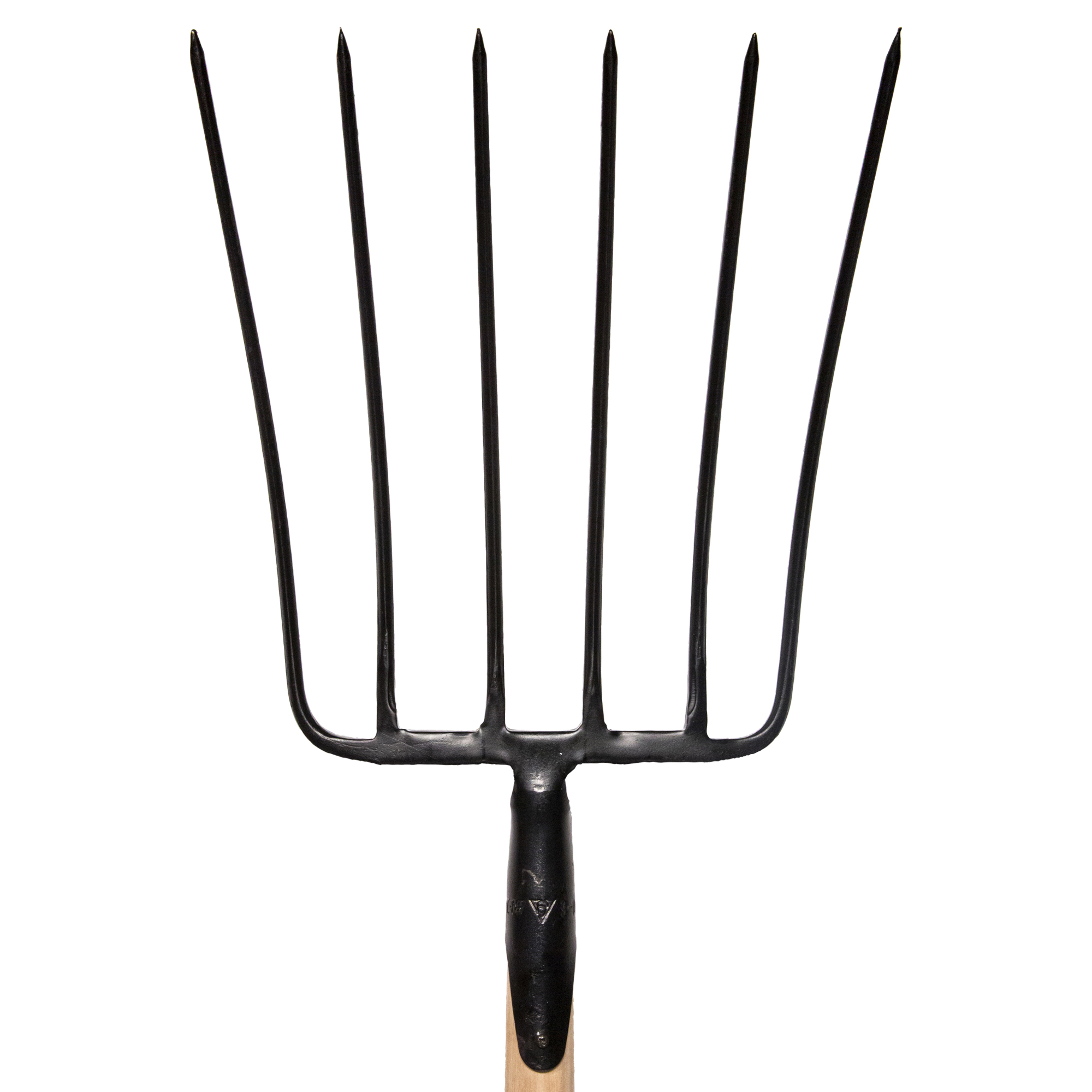 Horca forjada de 6 púas para recoger heno y estiércol  con mango largo curvo sin barnizar / 9016MCSB