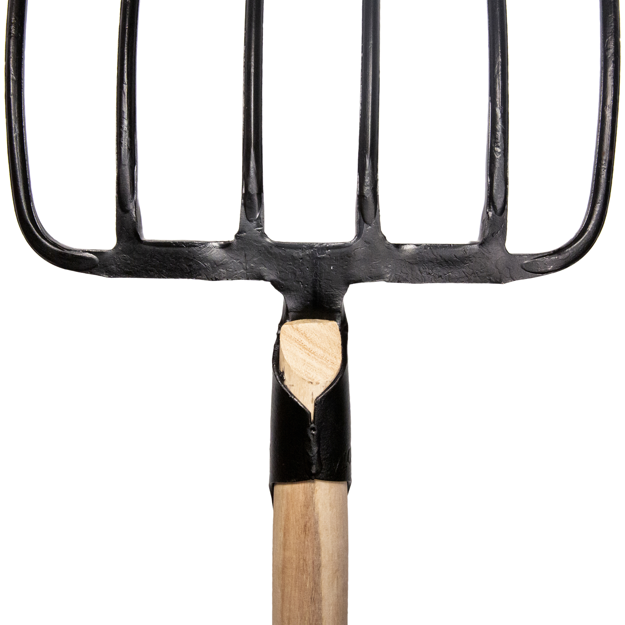 Horca forjada de 6 púas para recoger heno y estiércol  con mango largo curvo sin barnizar / 9016MCSB