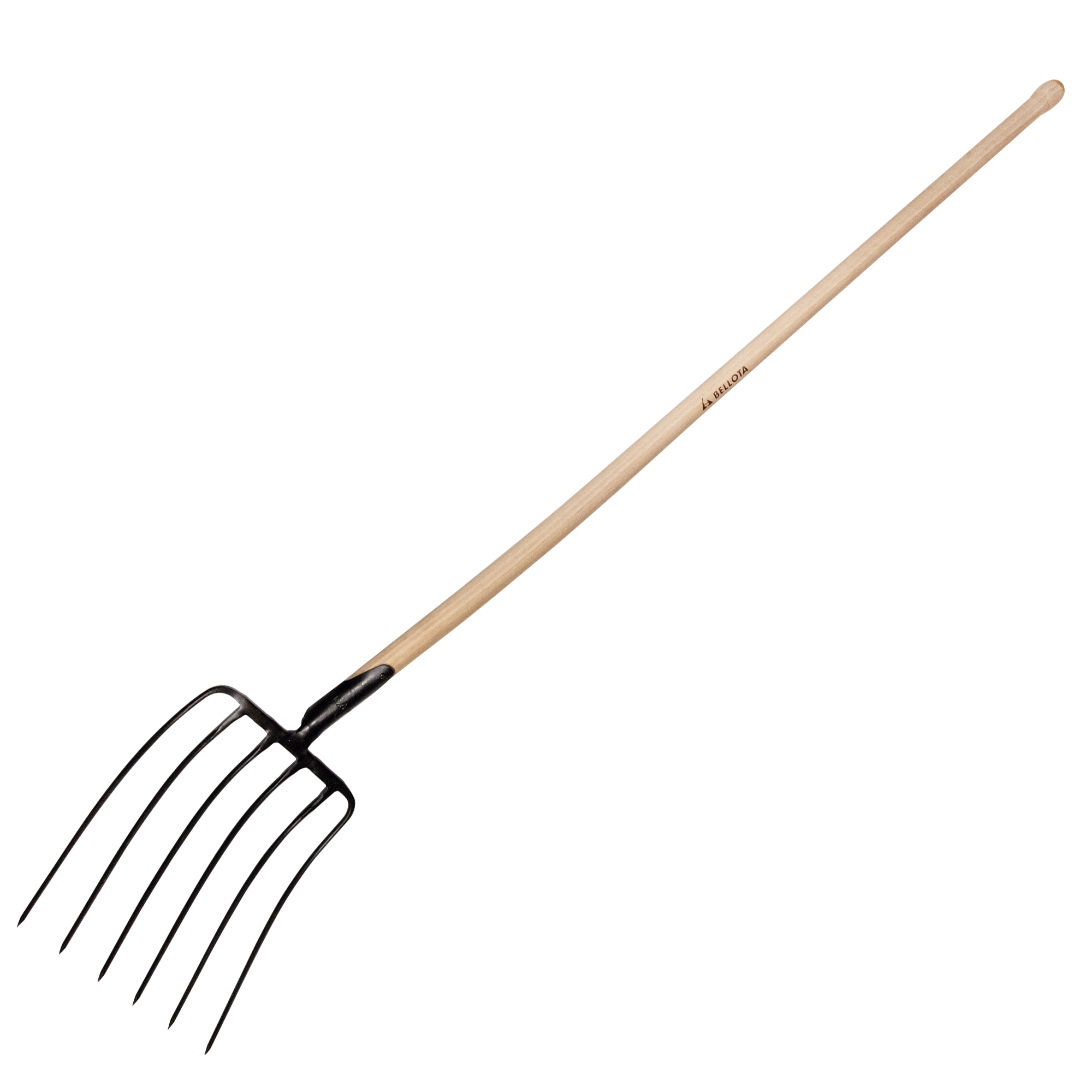 Horca forjada de 6 púas para recoger heno y estiércol  con mango largo curvo sin barnizar / 9016MCSB