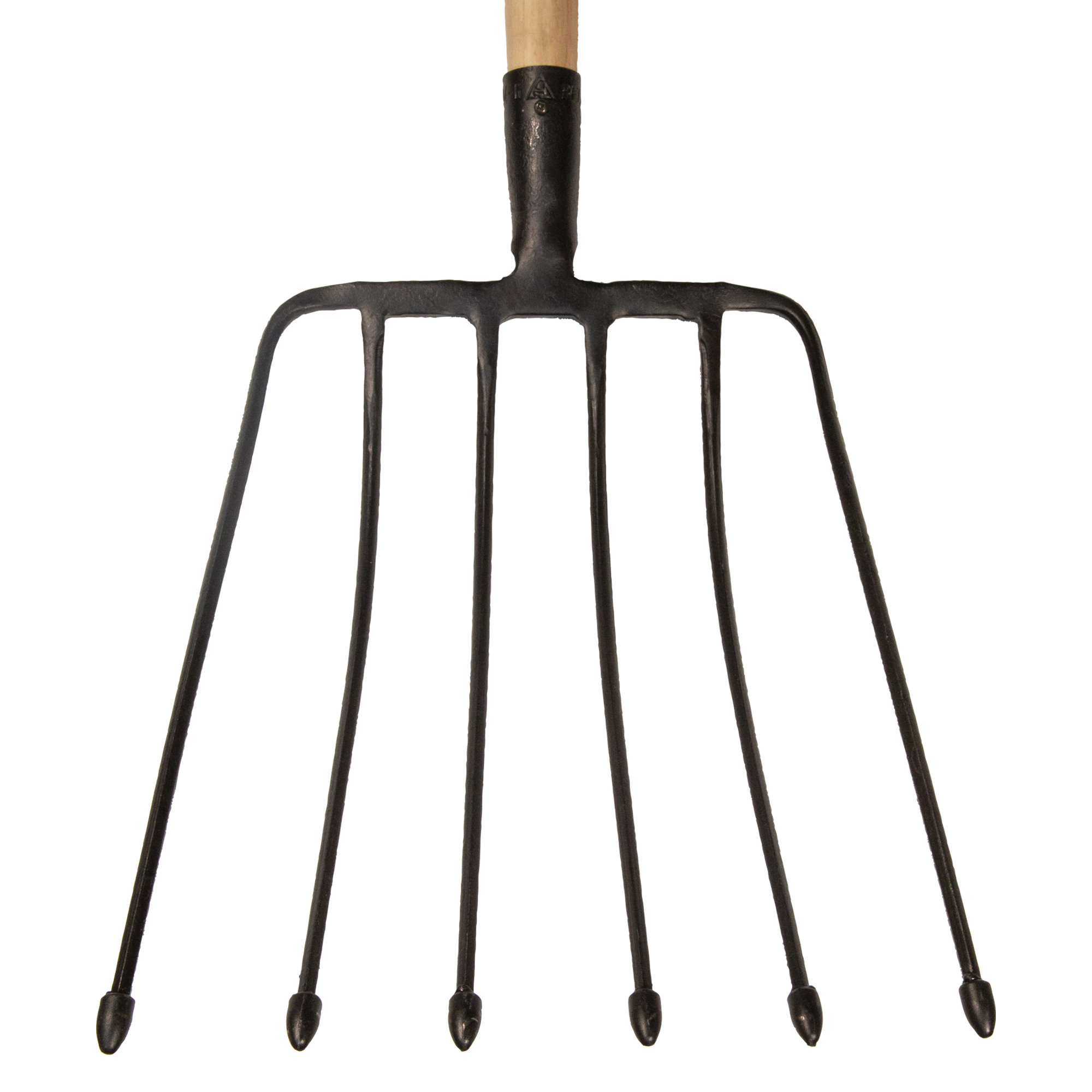 Horca forjada de 6 púas para trabajar terrenos de piedra y grava con mango largo curvo sin barnizar / 9046MCSB