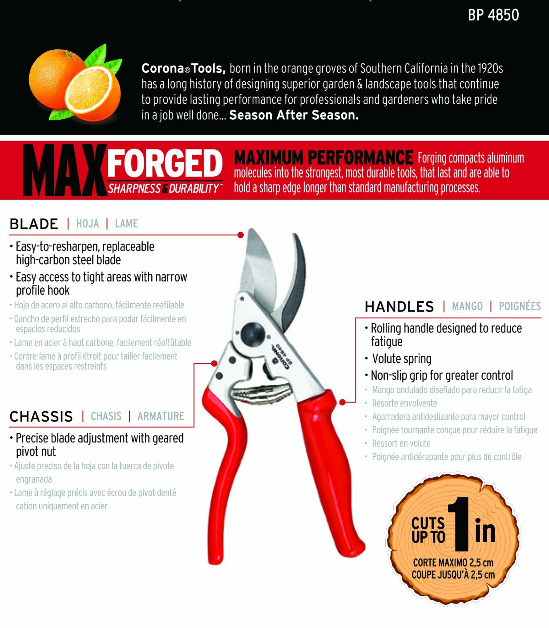 Tijera Aluminio MAX mango giratorio- 25mm / BP4840