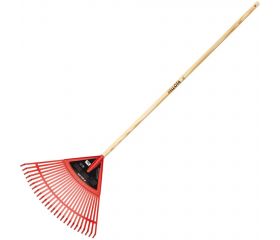 Escoba de plástico púa plana para limpieza de césped con mango madera FSC / 303424CM