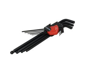 Juego clip de 9 llaves allen largas con bola pavonadas en acero CrV para apriete y ajuste / 64579P