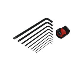 Juego clip de 9 llaves allen largas con bola pavonadas en acero CrV para apriete y ajuste / 64579P