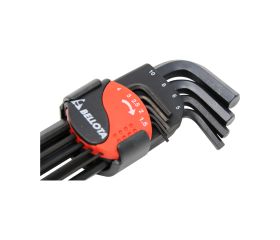 Juego clip de 9 llaves allen largas con bola pavonadas en acero CrV para apriete y ajuste / 64579P