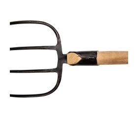 Horca forjada de 4 púas para recoger heno y estiércol con mango largo curvo sin barnizar / 9014MCSB