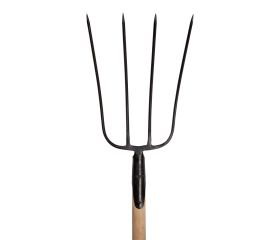 Horca forjada de 4 púas para recoger heno y estiércol con mango largo curvo sin barnizar / 9014MCSB