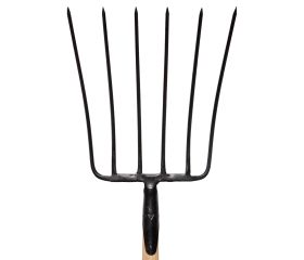 Horca forjada de 6 púas para recoger heno y estiércol  con mango largo curvo sin barnizar / 9016MCSB