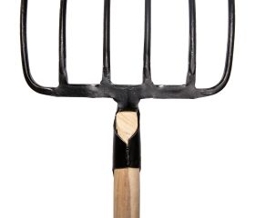 Horca forjada de 6 púas para recoger heno y estiércol  con mango largo curvo sin barnizar / 9016MCSB