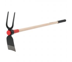 Azada forjada con sistema antigiro de doble figura: horquilla con diente en forma de diamante y azada, con mango de madera certificada de 1000 mm  / HOE344W