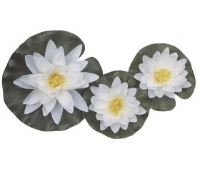 Nenúfar decorativo para estanqueSet 3 nenúfares blancos con gotas - 1 x Ø 14 cm. / 2 x Ø 9,5 cm.