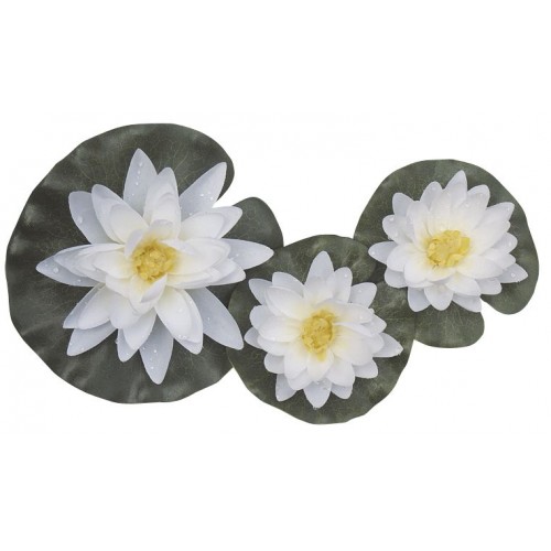 Nenúfar decorativo para estanqueSet 3 nenúfares blancos con gotas - 1 x Ø 14 cm. / 2 x Ø 9,5 cm.