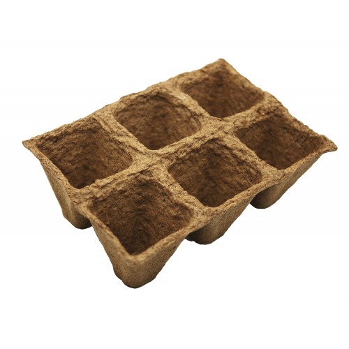 Macetas Cuadradas de fibra de madera  Bandeja de 6 macetas de 4,5 x 5 cm. | B2005