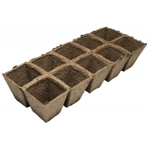 Macetas Cuadradas de fibra de madera Bandeja de 10 macetas de 5,5 x 5,5 cm. | B2006