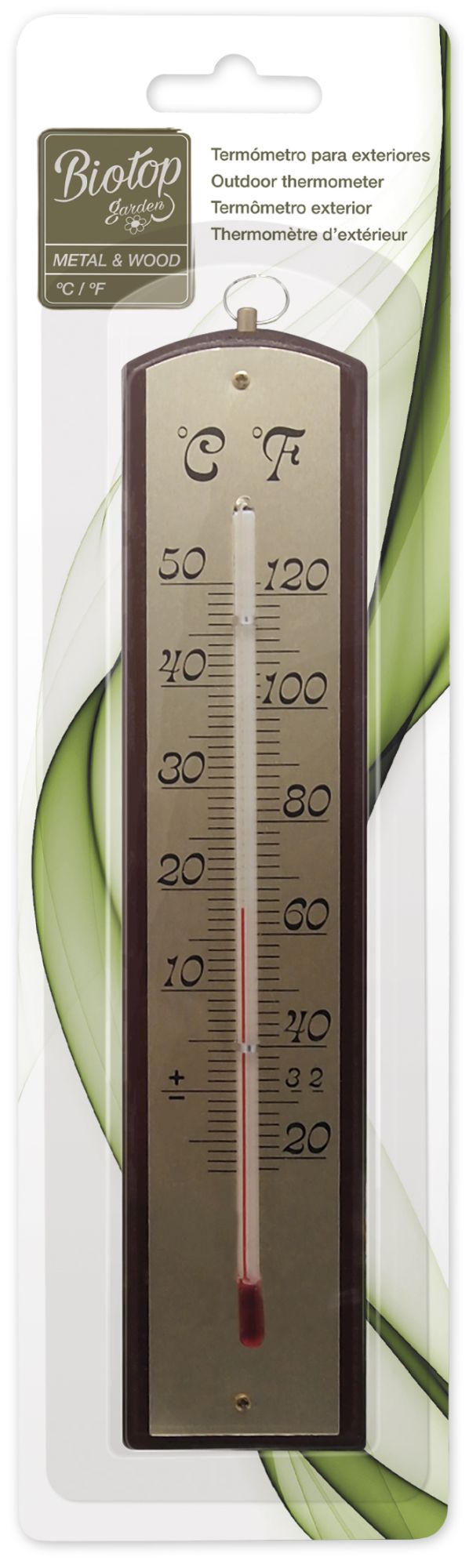 Termómetro de madera con panel metálico | B2209