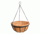 Cesto colgante ornamental de hierro forjado + forro de coco Ø 30 cm. + cadenas - Modelo Liso (sin decoración) | B6030