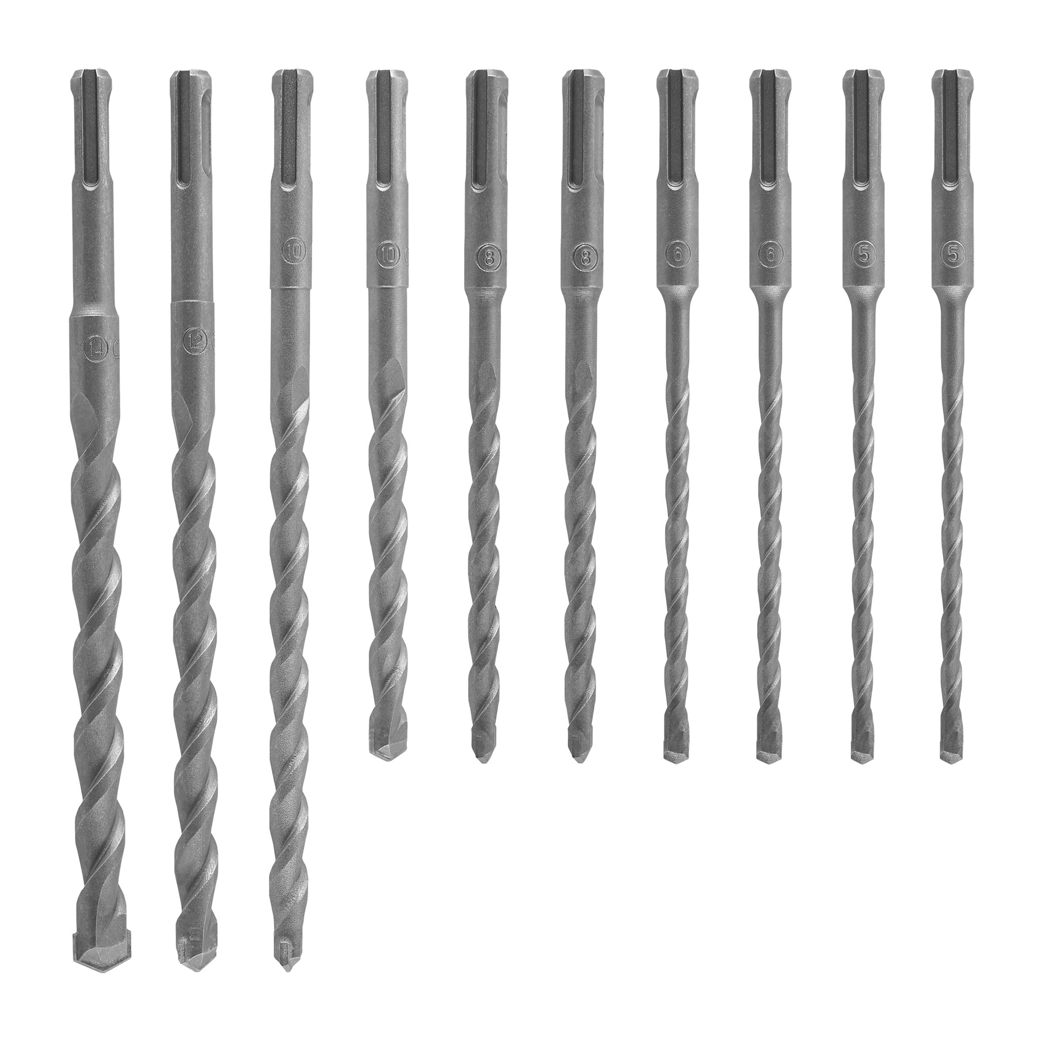 Juego de brocas para hormigón con filo de carburo de tungsteno, SDS-plus, 10 piezas, en bolsa enrollable