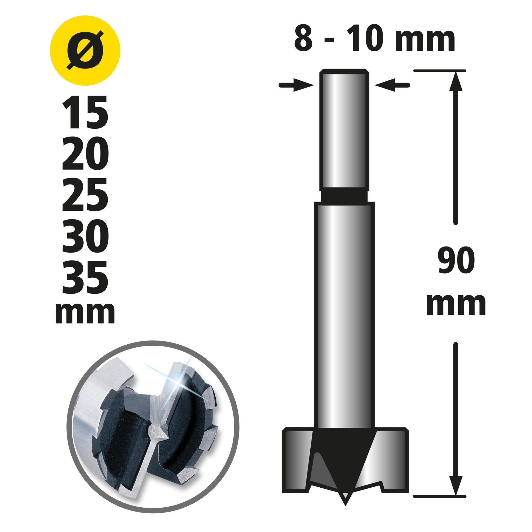 1 juego de brocas Forstner de 5 piezas, Ø 15-35 x 90 mm