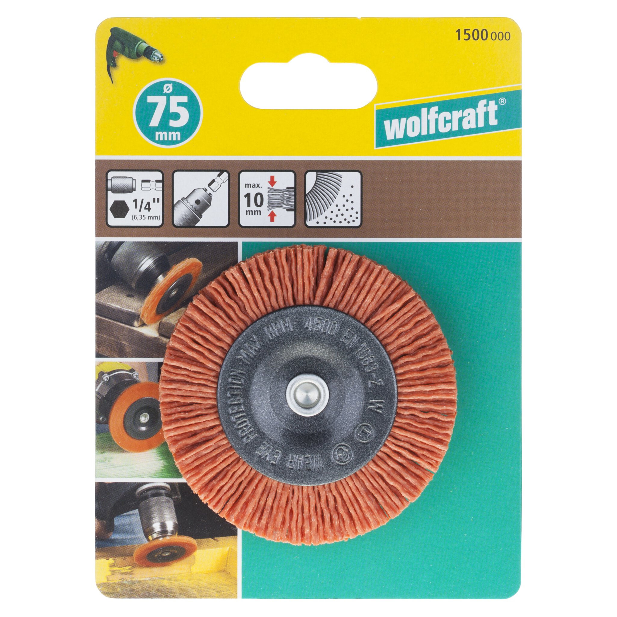 1 cepillo de disco de alambre de nylon vást. hexagonal Ø 75 x 10 mm